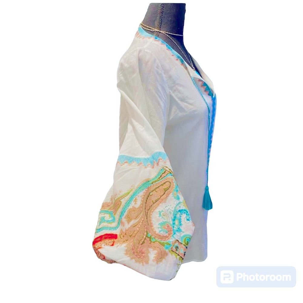 Boho embroidered beaded peasant blouse - Picture 3 of 7